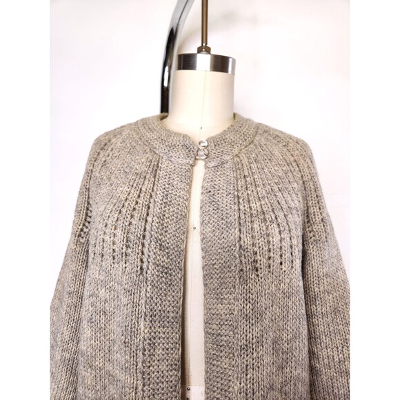 Vintage Chunky Knitted Wool Cardigan Sweater Gray with Pockets XS - Picture 4 of 8